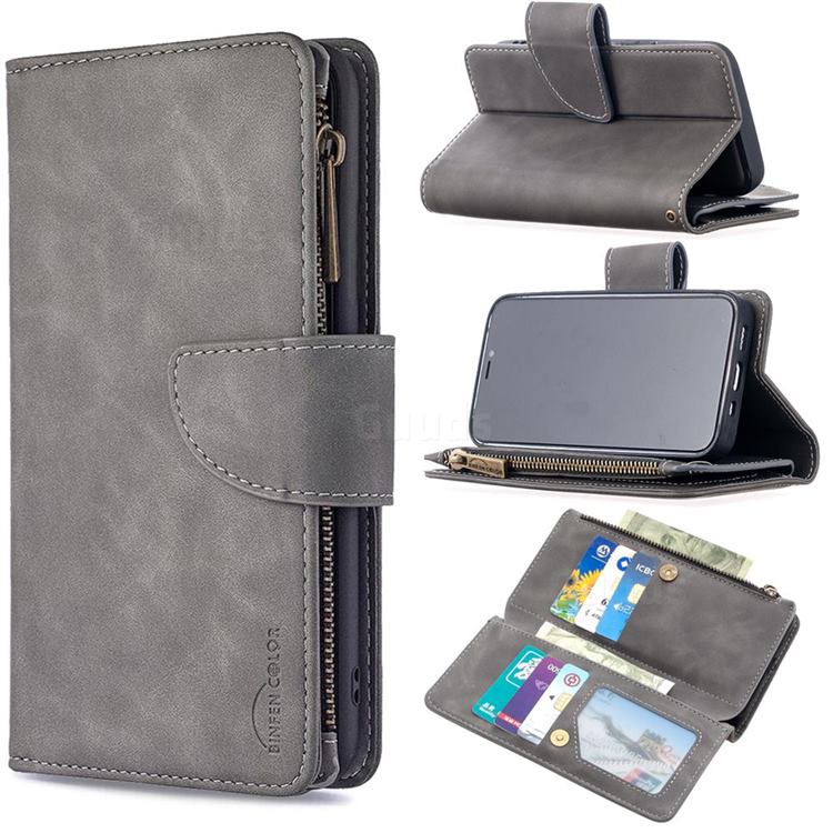 Binfen Color BF02 Sensory Buckle Zipper Multifunction Leather Phone Wallet for iPhone 12 mini (5.4 inch) - Gray