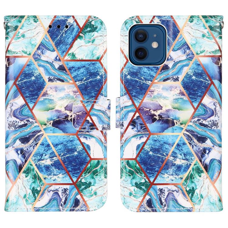 Green And Blue Stitching Color Marble Leather Wallet Case For Iphone 12 Mini 5 4 Inch Iphone 12 Mini 5 4 Inch Cases Guuds