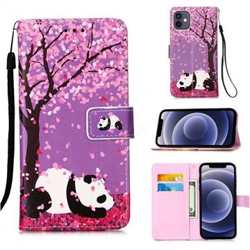 Cherry Blossom Panda Matte Leather Wallet Phone Case for iPhone 12 mini (5.4 inch)