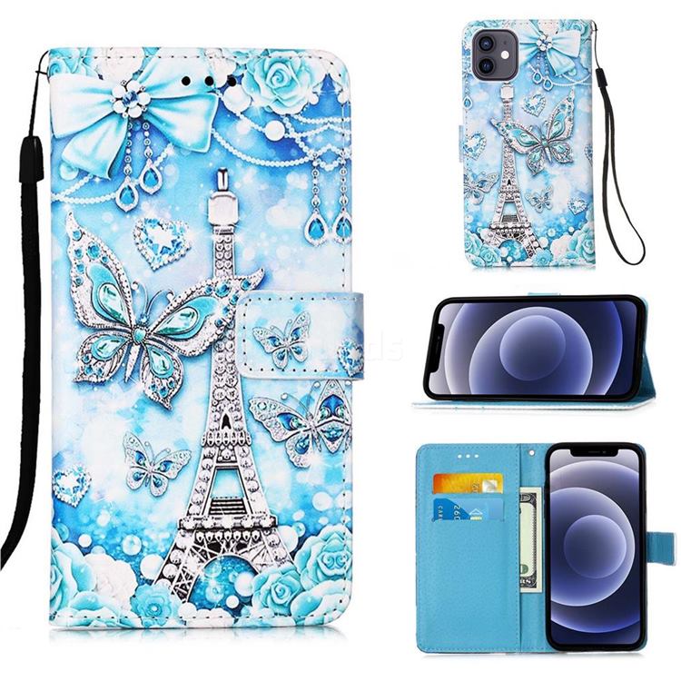 Tower Butterfly Matte Leather Wallet Phone Case for iPhone 12 mini (5.4 inch)