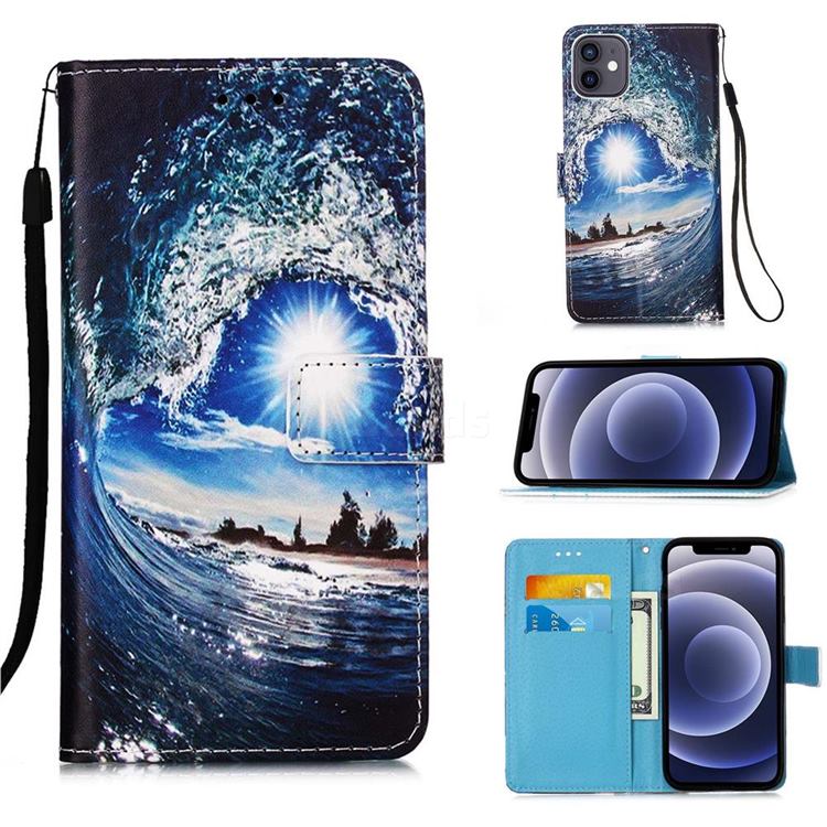 Waves and Sun Matte Leather Wallet Phone Case for iPhone 12 mini (5.4 inch)