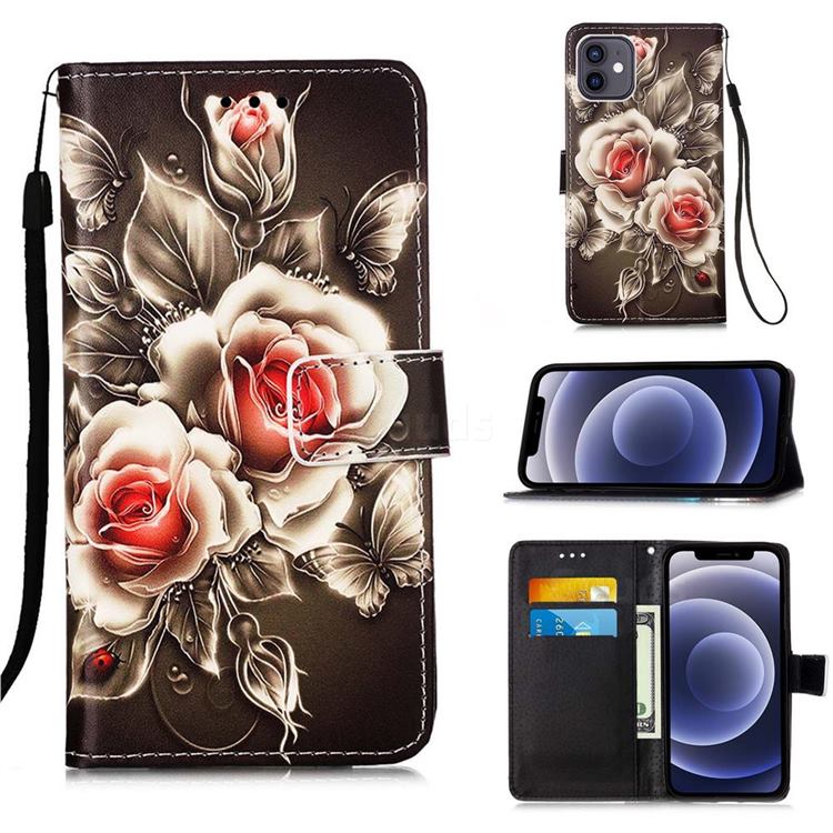 Black Rose Matte Leather Wallet Phone Case for iPhone 12 mini (5.4 inch)