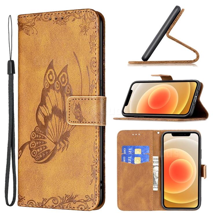 Binfen Color Imprint Vivid Butterfly Leather Wallet Case for iPhone 12 mini (5.4 inch) - Brown