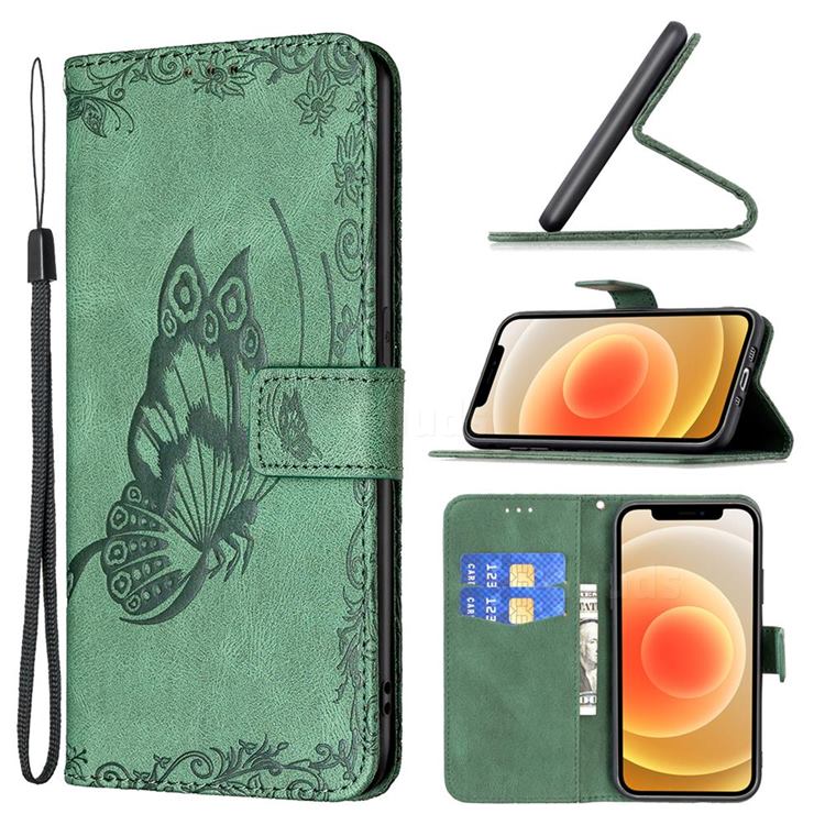 Binfen Color Imprint Vivid Butterfly Leather Wallet Case for iPhone 12 mini (5.4 inch) - Green