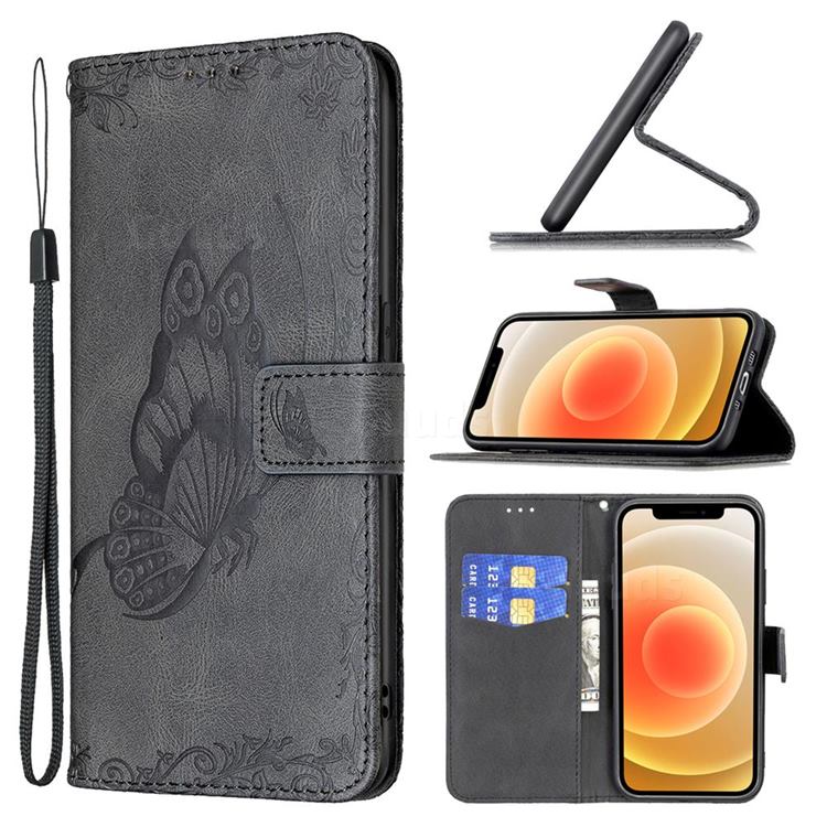 Binfen Color Imprint Vivid Butterfly Leather Wallet Case for iPhone 12 mini (5.4 inch) - Black