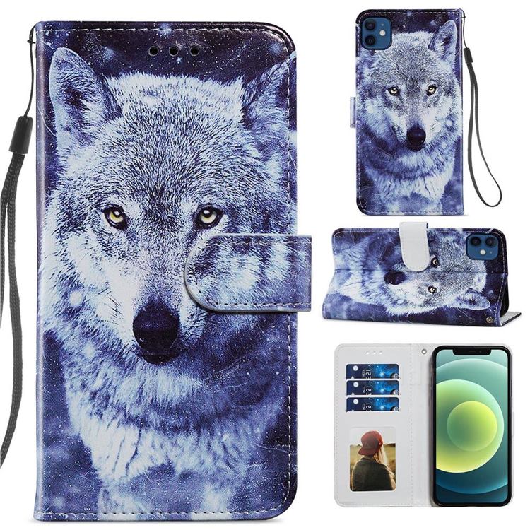 White Wolf Smooth Leather Phone Wallet Case for iPhone 12 mini (5.4 inch)