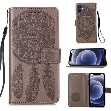 Embossing Dream Catcher Mandala Flower Leather Wallet Case for iPhone 12 mini (5.4 inch) - Gray
