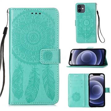 Embossing Dream Catcher Mandala Flower Leather Wallet Case for iPhone 12 mini (5.4 inch) - Green