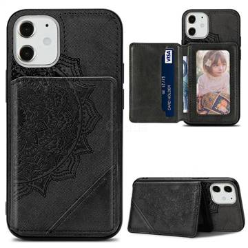 Mandala Flower Cloth Multifunction Stand Card Leather Phone Case for iPhone 12 mini (5.4 inch) - Black