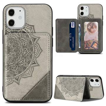 Mandala Flower Cloth Multifunction Stand Card Leather Phone Case for iPhone 12 mini (5.4 inch) - Gray