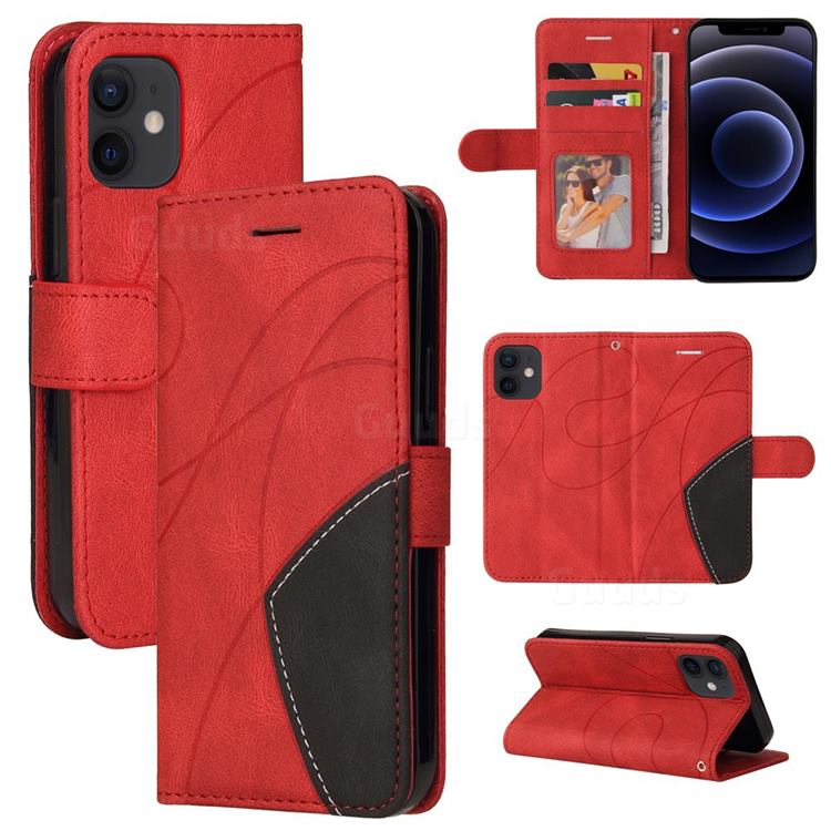 Luxury Two-color Stitching Leather Wallet Case Cover for iPhone 12 mini (5.4 inch) - Red