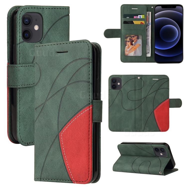 Luxury Two-color Stitching Leather Wallet Case Cover for iPhone 12 mini (5.4 inch) - Green