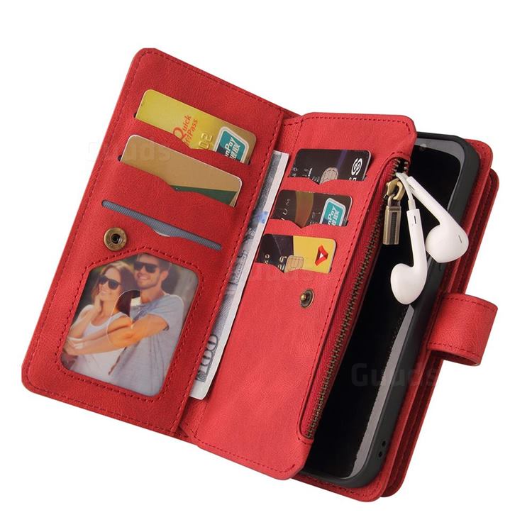 Zip Wallet Case for iPhone 12 Mini - Red - Granulated Leather