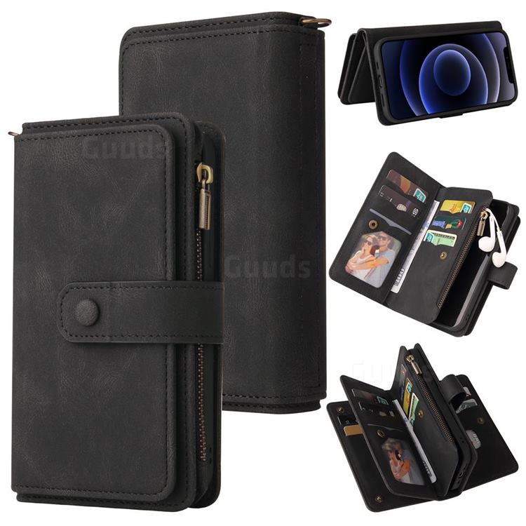 Luxury Multi-functional Zipper Wallet Leather Phone Case Cover for iPhone 12 mini (5.4 inch) - Black