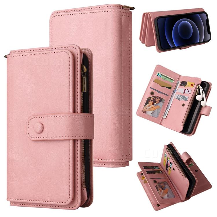Luxury Multi-functional Zipper Wallet Leather Phone Case Cover for iPhone 12 mini (5.4 inch) - Pink