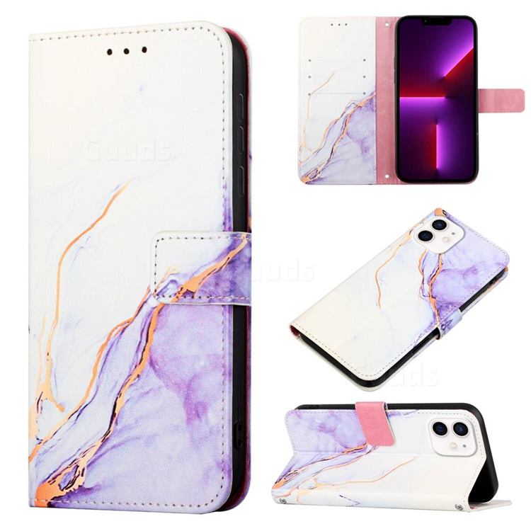 Purple White Marble Leather Wallet Protective Case for iPhone 12 mini (5.4 inch)
