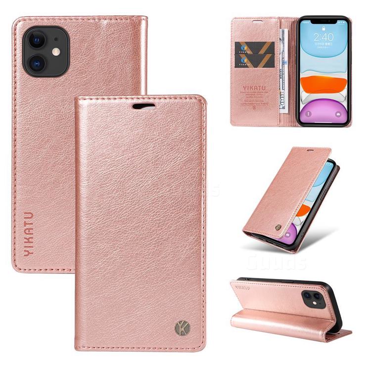 YIKATU Litchi Card Magnetic Automatic Suction Leather Flip Cover for iPhone 12 mini (5.4 inch) - Rose Gold