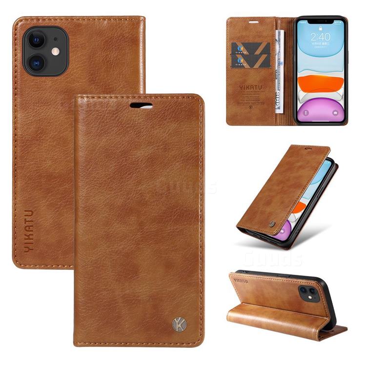 YIKATU Litchi Card Magnetic Automatic Suction Leather Flip Cover for iPhone 12 mini (5.4 inch) - Brown