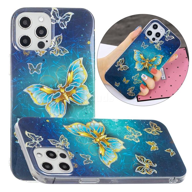Golden Butterfly Painted Galvanized Electroplating Soft Phone Case Cover for iPhone 12 / 12 Pro (6.1 inch)