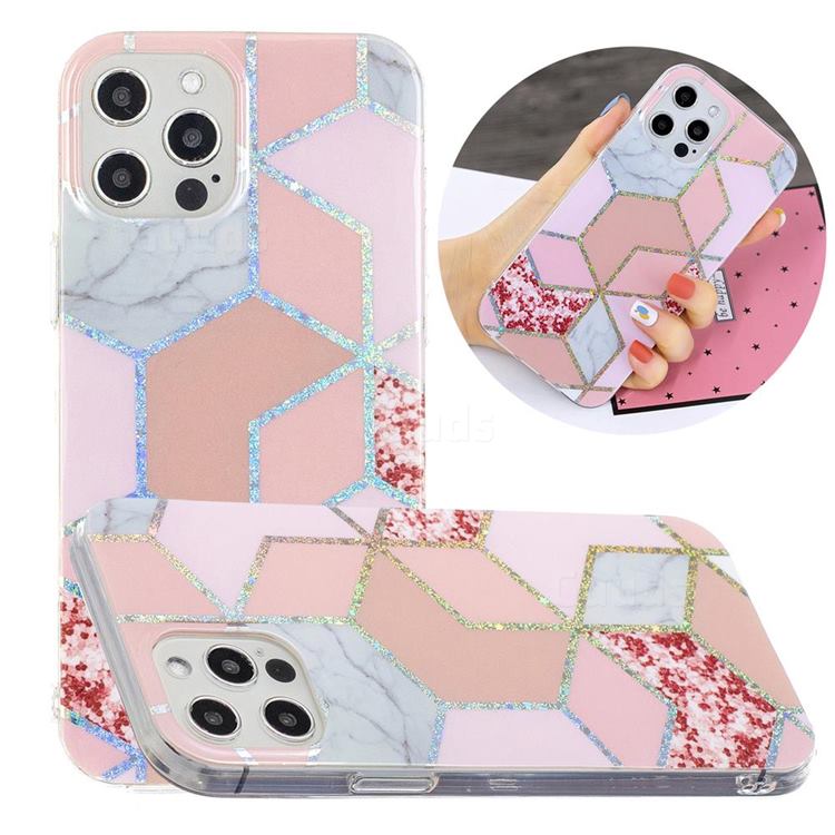 Pink Marble Painted Galvanized Electroplating Soft Phone Case Cover for iPhone 12 / 12 Pro (6.1 inch)