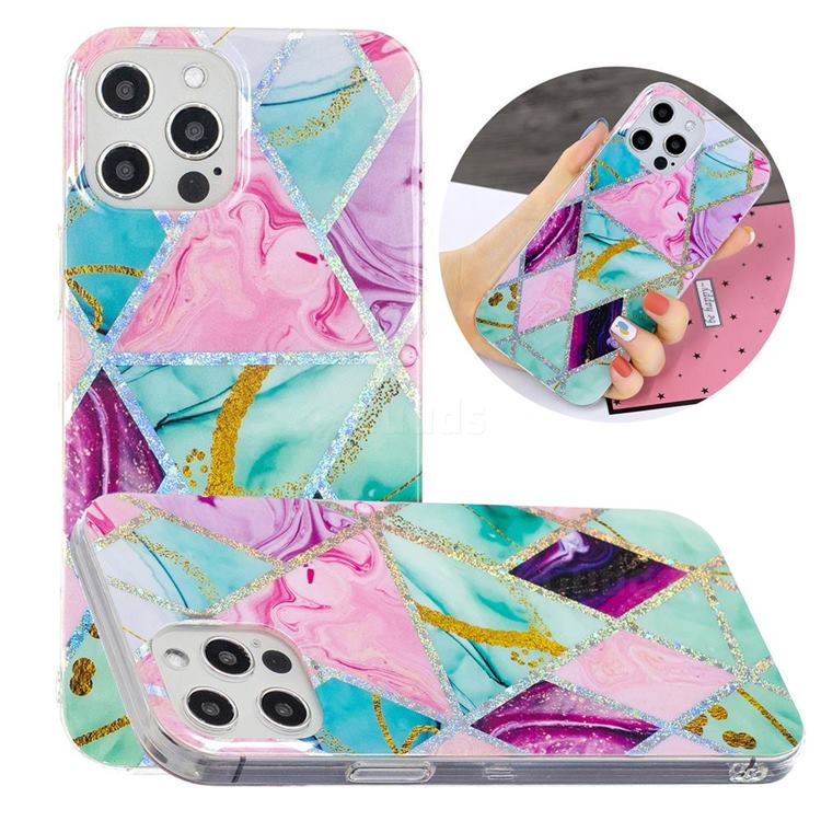 Triangular Marble Painted Galvanized Electroplating Soft Phone Case Cover for iPhone 12 / 12 Pro (6.1 inch)