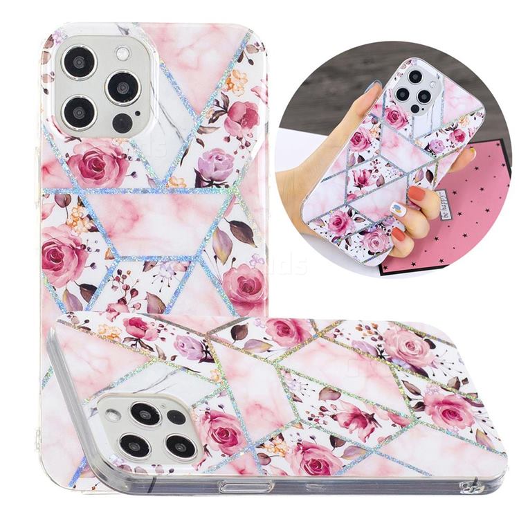 Rose Flower Painted Galvanized Electroplating Soft Phone Case Cover for iPhone 12 / 12 Pro (6.1 inch)