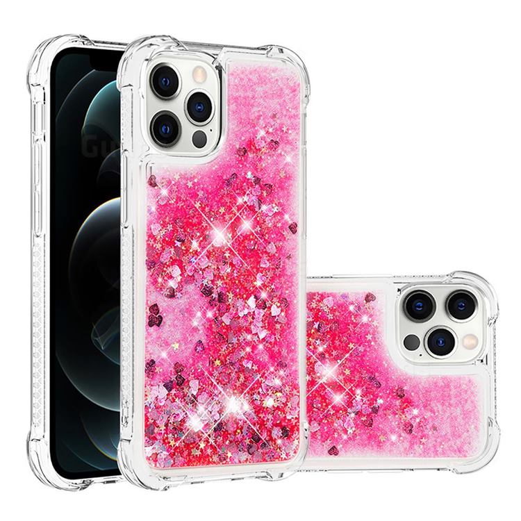 Dynamic Liquid Glitter Sand Quicksand TPU Case for iPhone 12 / 12 Pro (6.1 inch) - Pink Love Heart