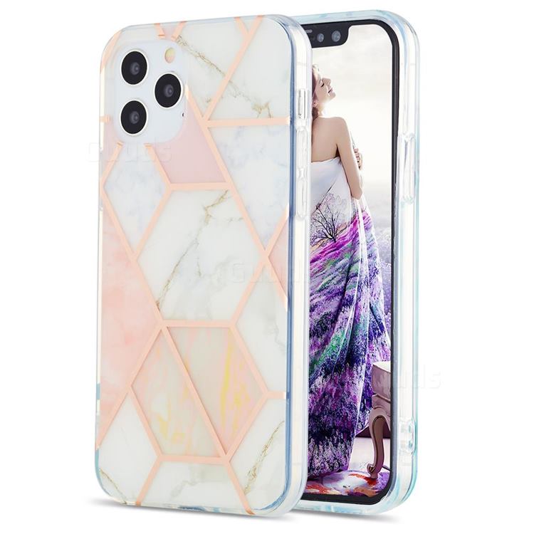Pink White Marble Pattern Galvanized Electroplating Protective Case Cover for iPhone 12 / 12 Pro (6.1 inch)