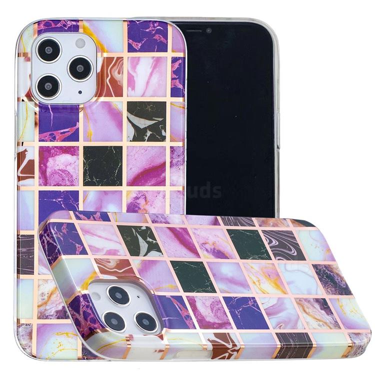 Square Puzzle Painted Marble Electroplating Protective Case for iPhone 12 / 12 Pro (6.1 inch)