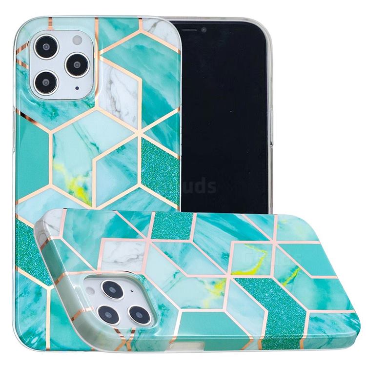 Green Glitter Painted Marble Electroplating Protective Case for iPhone 12 / 12 Pro (6.1 inch)