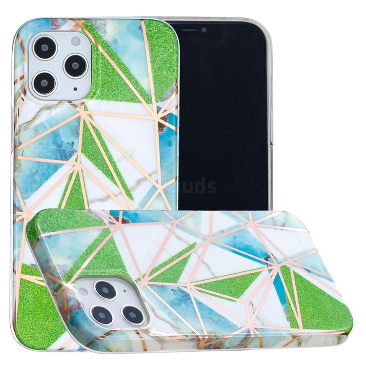 Green Triangle Painted Marble Electroplating Protective Case for iPhone 12 / 12 Pro (6.1 inch)