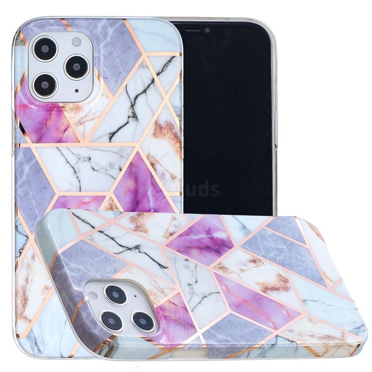 Purple and White Painted Marble Electroplating Protective Case for iPhone 12 / 12 Pro (6.1 inch)