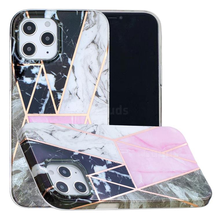 Pink and Black Painted Marble Electroplating Protective Case for iPhone 12 / 12 Pro (6.1 inch)