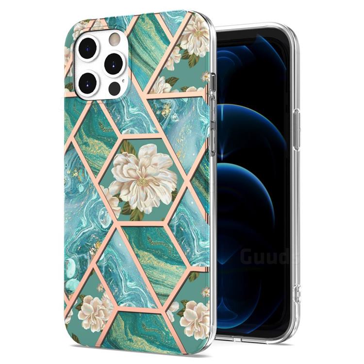 Blue Chrysanthemum Marble Electroplating Protective Case Cover for iPhone 12 / 12 Pro (6.1 inch)