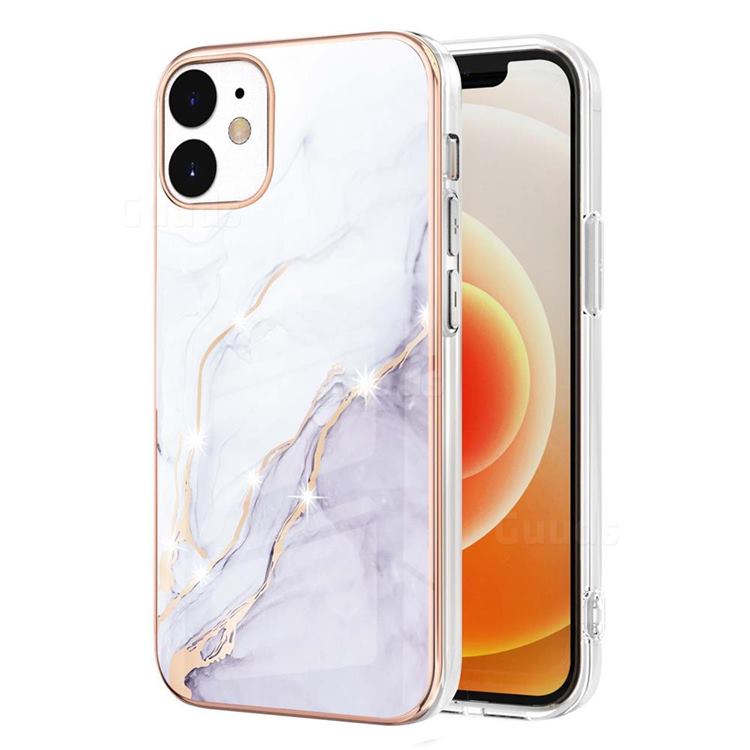 White Dreaming Electroplated Gold Frame 2.0 Thickness Plating Marble IMD Soft Back Cover for iPhone 12 / 12 Pro (6.1 inch)