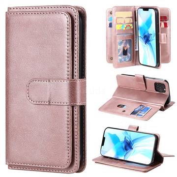 Multi-function Ten Card Slots and Photo Frame PU Leather Wallet Phone Case Cover for iPhone 12 / 12 Pro (6.1 inch) - Rose Gold