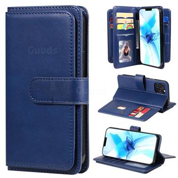 Multi-function Ten Card Slots and Photo Frame PU Leather Wallet Phone Case Cover for iPhone 12 / 12 Pro (6.1 inch) - Dark Blue