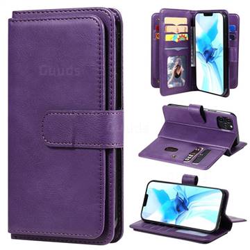 Multi-function Ten Card Slots and Photo Frame PU Leather Wallet Phone Case Cover for iPhone 12 / 12 Pro (6.1 inch) - Violet