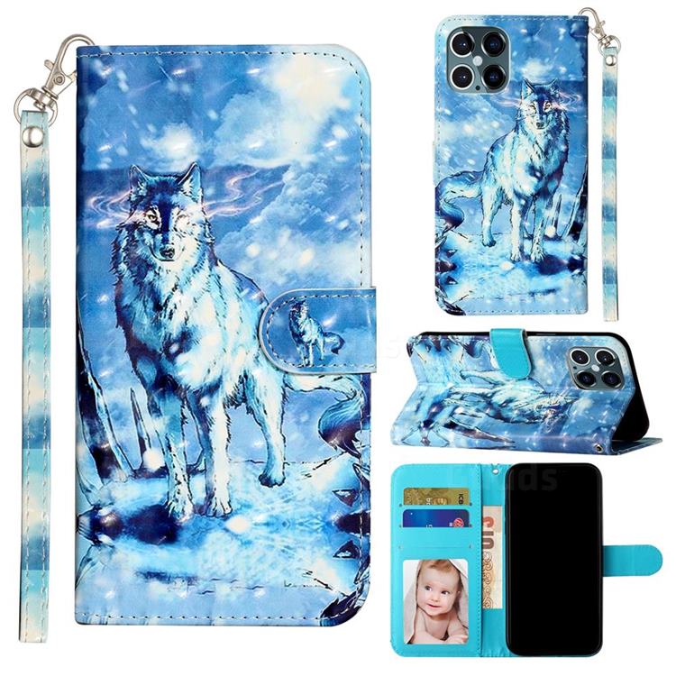 Snow Wolf 3D Leather Phone Holster Wallet Case for iPhone 12 / 12 Pro (6.1 inch)
