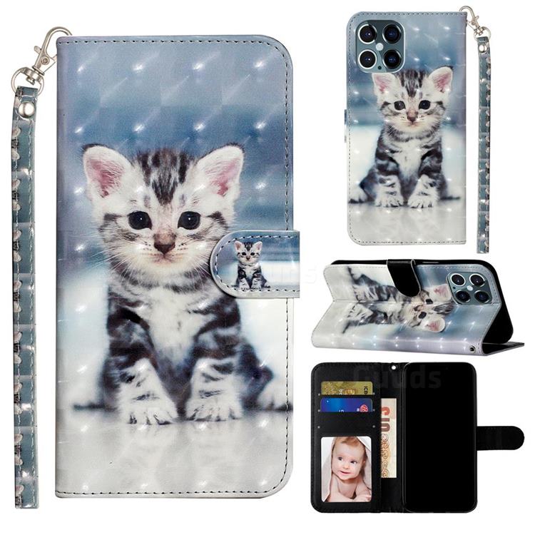 Kitten Cat 3D Leather Phone Holster Wallet Case for iPhone 12 / 12 Pro (6.1 inch)