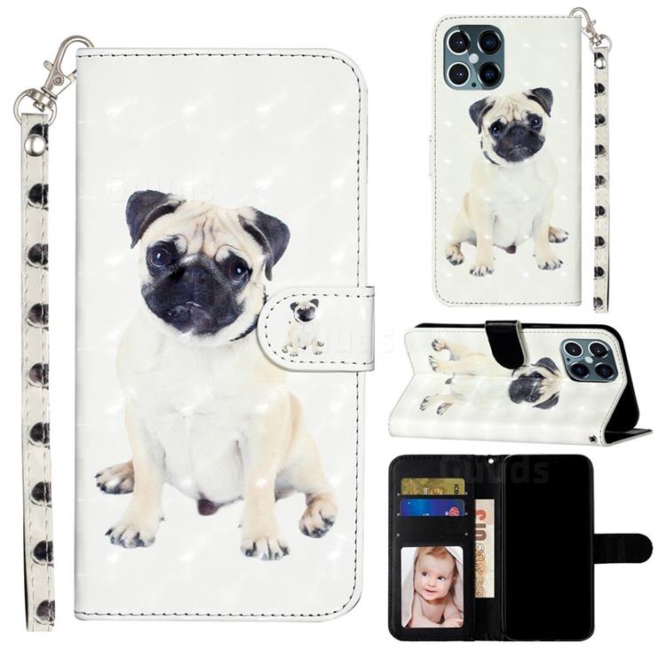Pug Dog 3D Leather Phone Holster Wallet Case for iPhone 12 / 12 Pro (6.1 inch)