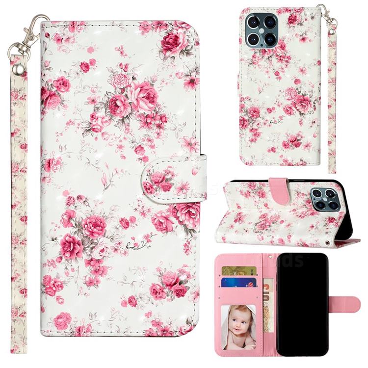 Rambler Rose Flower 3D Leather Phone Holster Wallet Case for iPhone 12 / 12 Pro (6.1 inch)