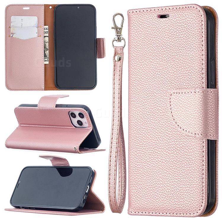 Classic Luxury Litchi Leather Phone Wallet Case for iPhone 12 / 12 Pro (6.1 inch) - Golden