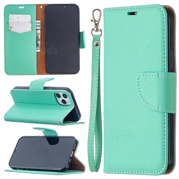 Classic Luxury Litchi Leather Phone Wallet Case for iPhone 12 / 12 Pro (6.1 inch) - Green