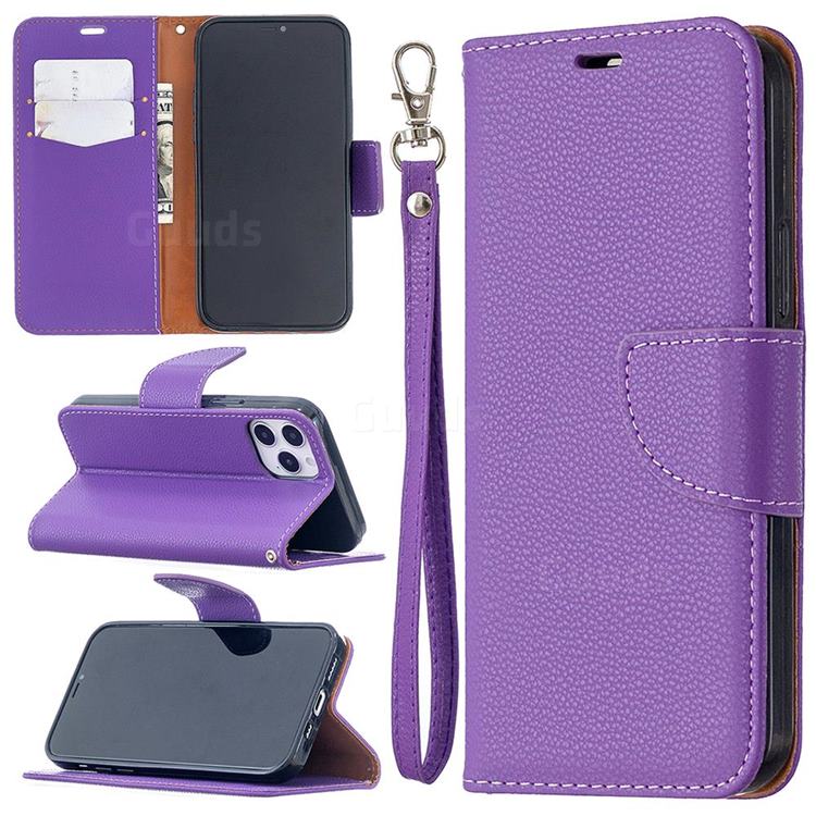 Classic Luxury Litchi Leather Phone Wallet Case for iPhone 12 / 12 Pro (6.1 inch) - Purple