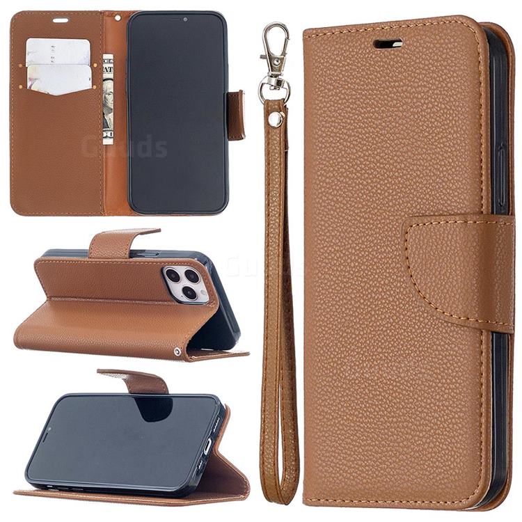 Classic Luxury Litchi Leather Phone Wallet Case for iPhone 12 / 12 Pro (6.1 inch) - Brown