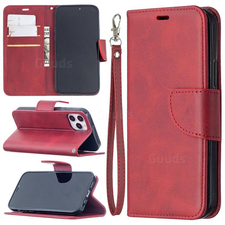 Classic Sheepskin PU Leather Phone Wallet Case for iPhone 12 / 12 Pro (6.1 inch) - Red