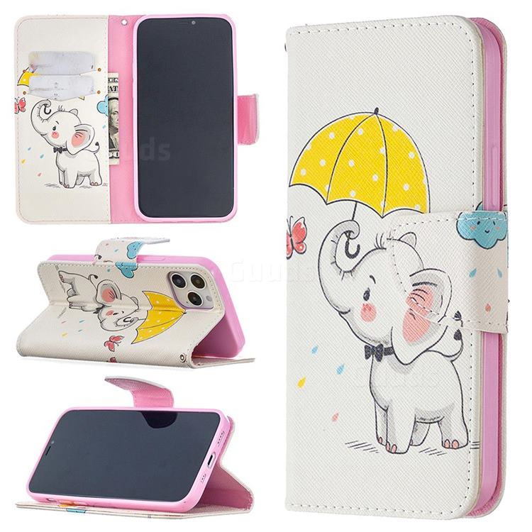 Umbrella Elephant Leather Wallet Case for iPhone 12 / 12 Pro (6.1 inch)