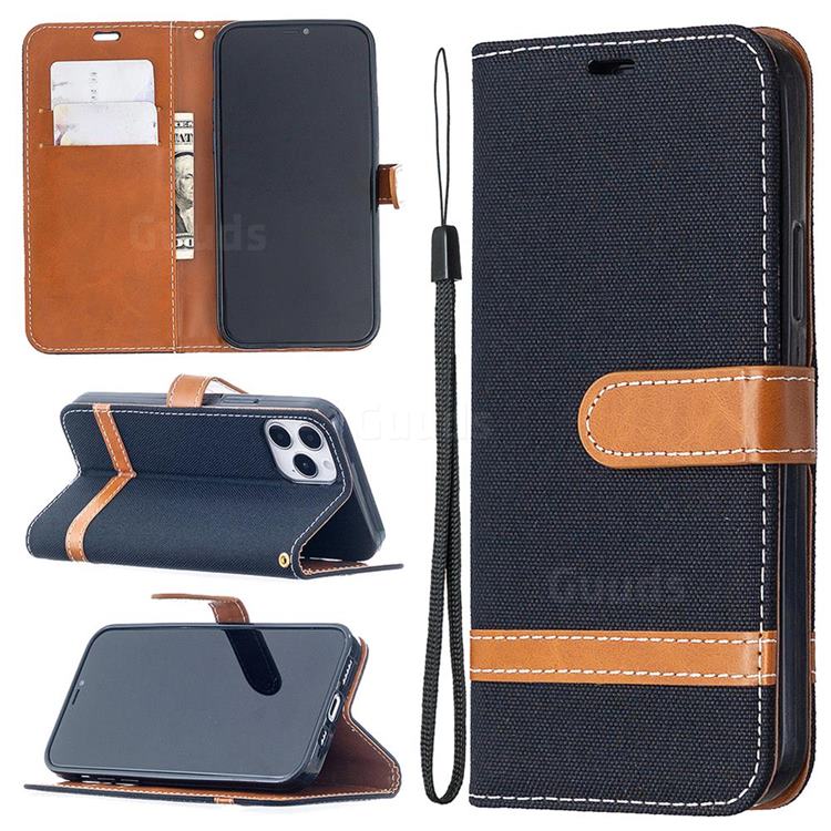 Jeans Cowboy Denim Leather Wallet Case for iPhone 12 / 12 Pro (6.1 inch) - Black