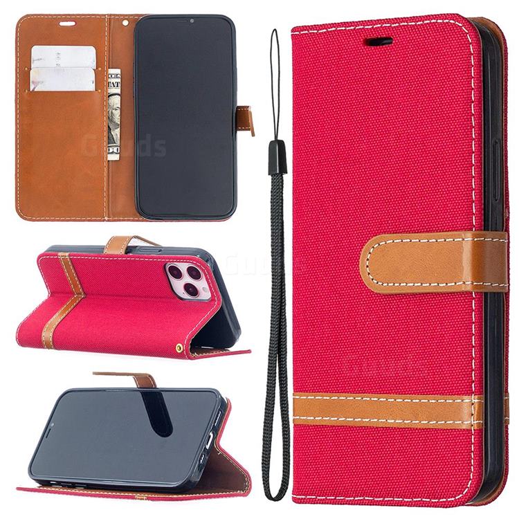 Jeans Cowboy Denim Leather Wallet Case for iPhone 12 / 12 Pro (6.1 inch) - Red